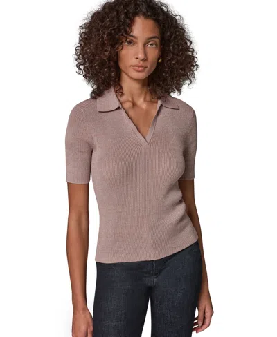 Donna Karan Weekend Women's V-neck Lurex Elbow-sleeve Polo In Neutral