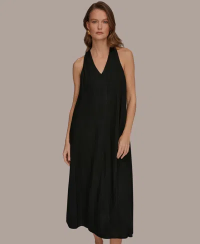 Donna Karan Weekend Women's V-neck Midi Dress In Black