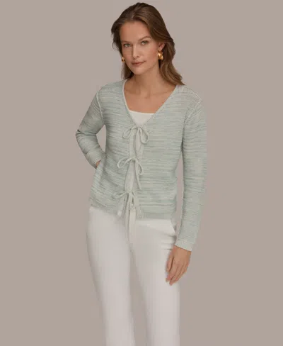 Donna Karan Weekend Women's V-neck Tie-front Cardigan In Gray