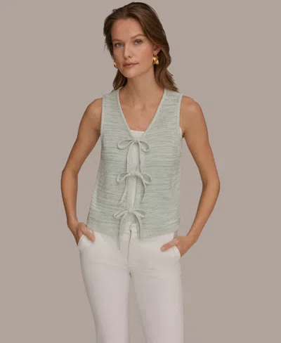 Donna Karan Weekend Women's V-neck Tie-front Detail Cardigan In Blue