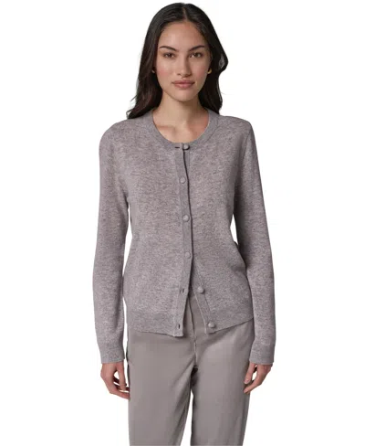 Donna Karan Weekend Women's Wool-cashmere-blend Long-sleeve Crewneck Cardigan In Gray