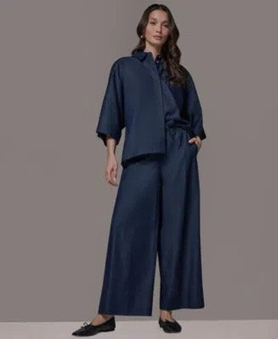 Donna Karan Weekend Womens Bali Dolman Denim Button Down Cotton Shirt Bali Relaxed Beach Pull On Pants In Blue