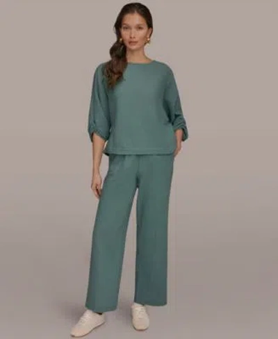 Donna Karan Weekend Womens Boat Neck Blouse Mid Rise Side Seam Pants In Green