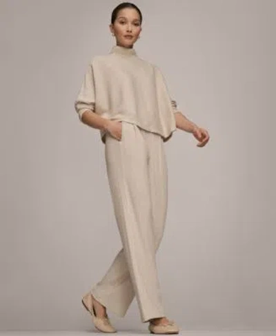 Donna Karan Weekend Womens Mock Neck Sweater Ribbed Pull On Pants In Gold