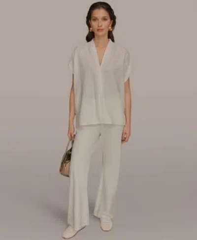 Donna Karan Weekend Womens V Neck Top Mid Rise Pants In White