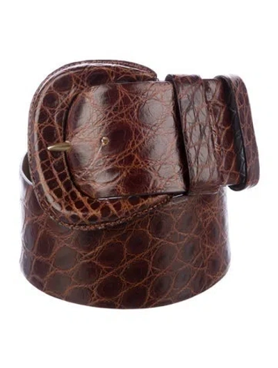 Pre-owned Donna Karan Wide Alligator Waist Belt In Brown