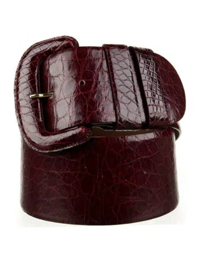 Pre-owned Donna Karan Wide Alligator Waist Belt In Burgundy