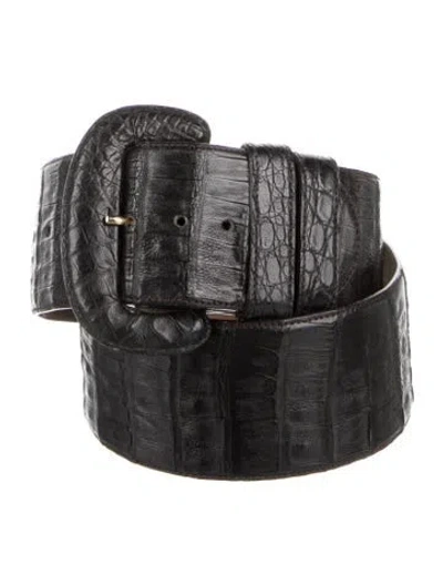 Pre-owned Donna Karan Wide Crocodile Belt In Black