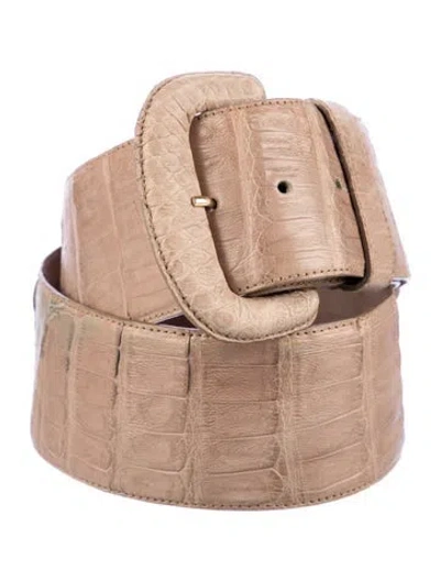 Pre-owned Donna Karan Wide Crocodile Belt In Neutral