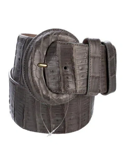 Pre-owned Donna Karan Wide Crocodile Waist Belt In Gray