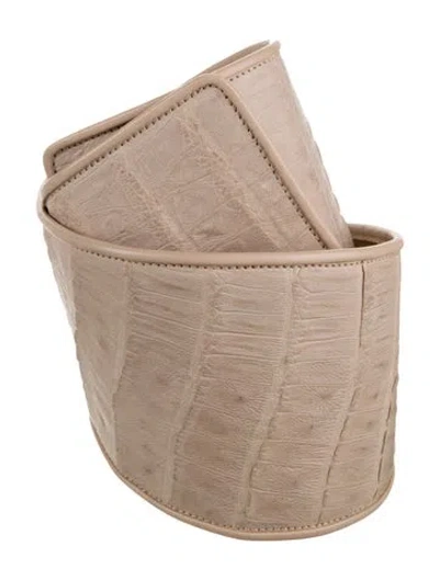 Pre-owned Donna Karan Wide Crocodile Waist Belt In Neutral