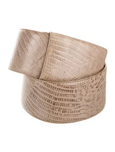 Pre-owned Donna Karan Wide Embossed Leather Belt In Neutral