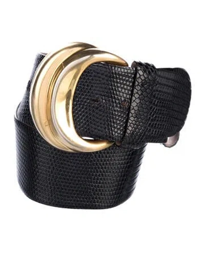 Pre-owned Donna Karan Wide Embossed Leather Waist Belt In Black