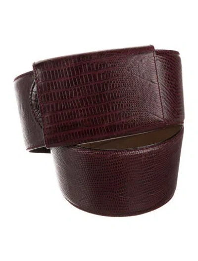 Pre-owned Donna Karan Wide Embossed Leather Waist Belt In Burgundy