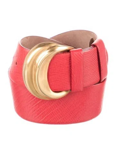 Pre-owned Donna Karan Wide Embossed Leather Waist Belt In Red