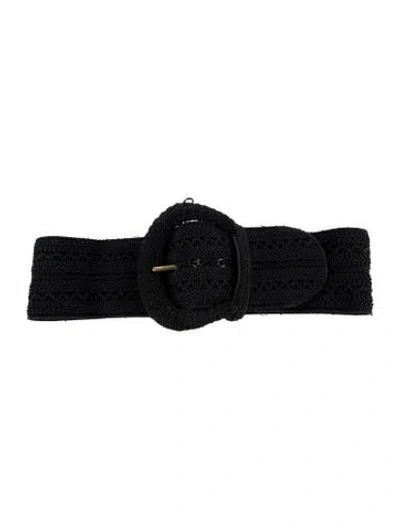 Pre-owned Donna Karan Wide Embroidered Accent Waist Belt In Black