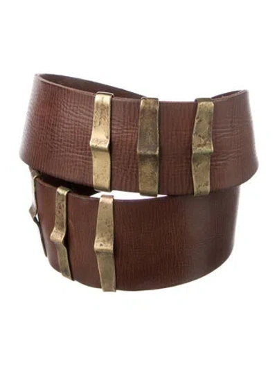 Pre-owned Donna Karan Wide Leather Belt In Brown