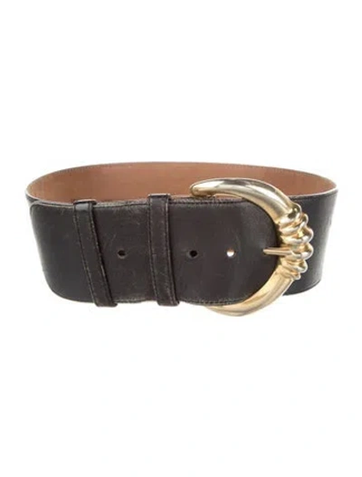 Pre-owned Donna Karan Wide Leather Waist Belt In Black