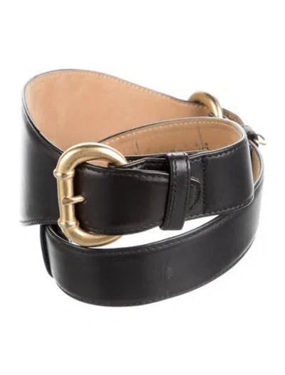 Pre-owned Donna Karan Wide Leather Waist Belt In Black
