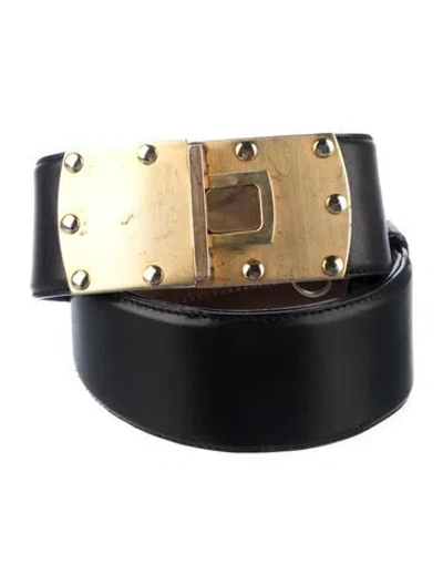Pre-owned Donna Karan Wide Leather Waist Belt In Black/gold