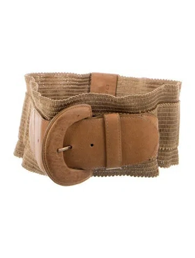 Pre-owned Donna Karan Wide Leather Waist Belt In Brown