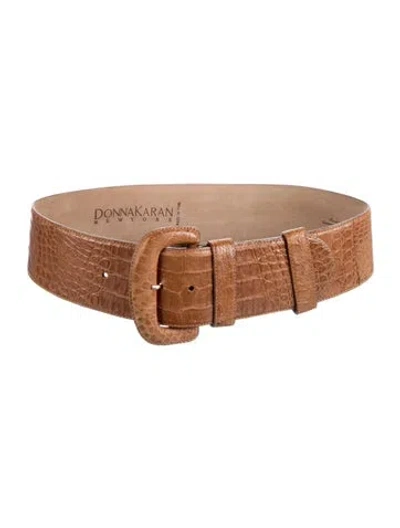 Pre-owned Donna Karan Wide Leather Waist Belt In Brown
