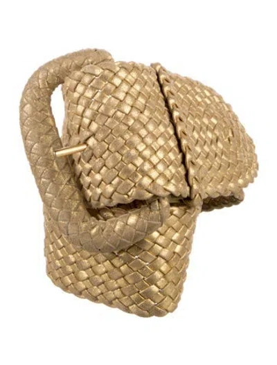 Pre-owned Donna Karan Wide Leather Waist Belt In Gold