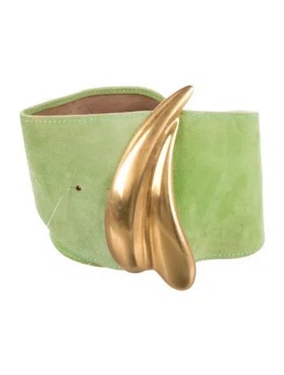 Pre-owned Donna Karan Wide Leather Waist Belt In Green