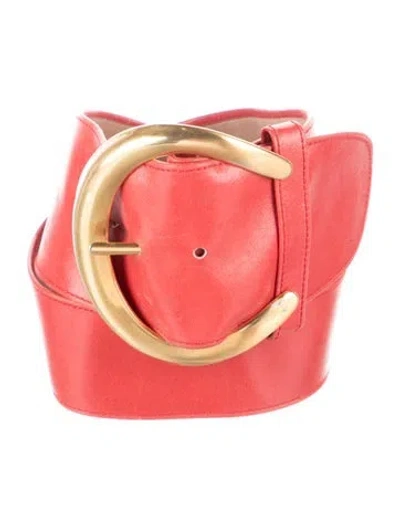 Pre-owned Donna Karan Wide Leather Waist Belt In Red