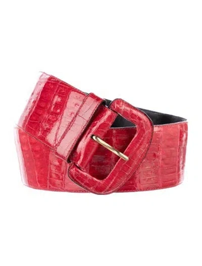 Pre-owned Donna Karan Wide Leather Waist Belt In Red