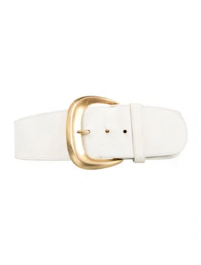 Pre-owned Donna Karan Wide Leather Waist Belt In White
