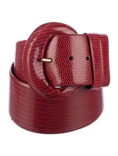 Pre-owned Donna Karan Wide Snakeskin Waist Belt In Red