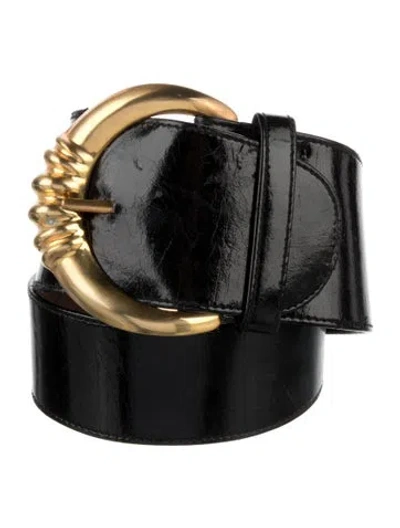 Pre-owned Donna Karan Wide Vegan Patent Leather Waist Belt In Black