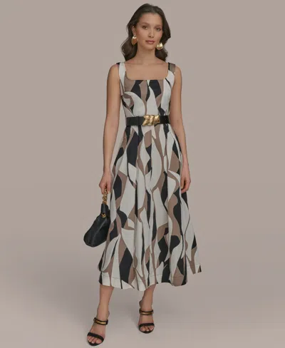 Donna Karan Women's Abstract-print Square-neck Midi Dress In Black Multi