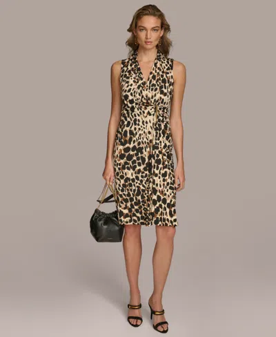 Donna Karan Women's Animal-print Side-ruched Dress In Black Multi