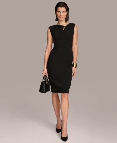 Donna Karan Women's Asymmetric Hardware Sleeveless Sheath Dress In Black