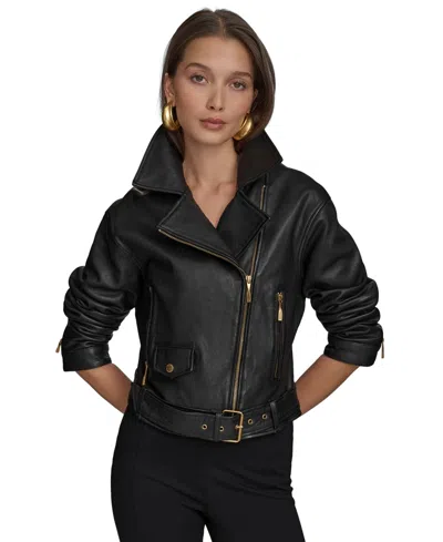 Donna Karan Women's Asymmetric Leather Moto Jacket In Black