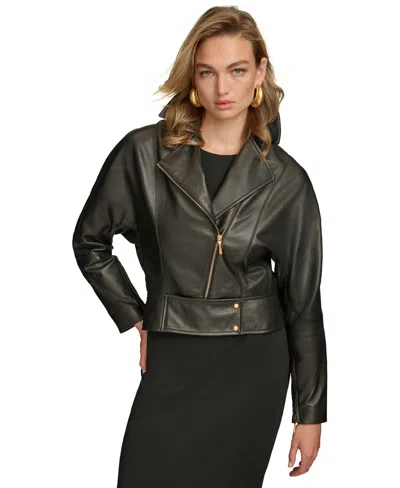Donna Karan Women's Asymmetric Leather Moto Jacket In Black