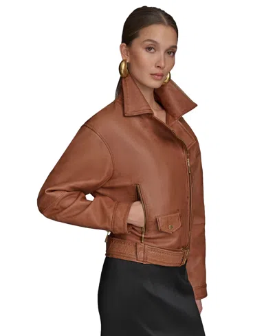 Donna Karan Women's Asymmetric Leather Moto Jacket In Camel