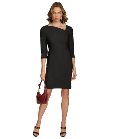 DONNA KARAN WOMEN'S ASYMMETRIC-NECK ELBOW-SLEEVE DRESS