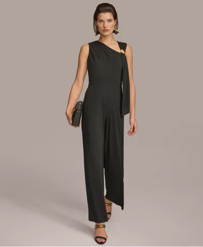 Donna Karan Women's Asymmetric-neck Sleeveless Jumpsuit In Black