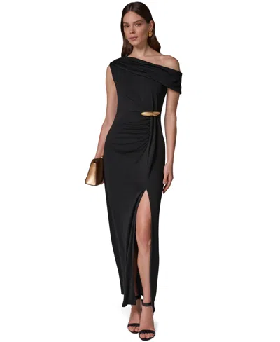 Donna Karan Women's Asymmetric Off-the-shoulder Ruched Waist Maxi Dress In Black