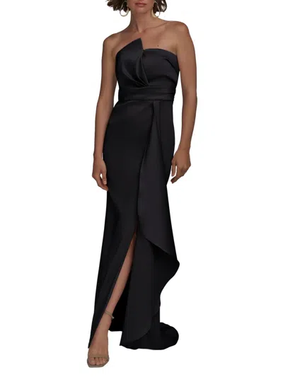 Donna Karan New York Asymmetric Strapless Satin Gown In Black