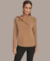 Donna Karan New York Asymmetric Zip Collar Sweater In Brown