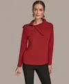 Donna Karan New York Asymmetric Zip Collar Sweater In Red