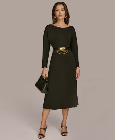 Donna Karan Women's Belted A-line Midi Dress In Black