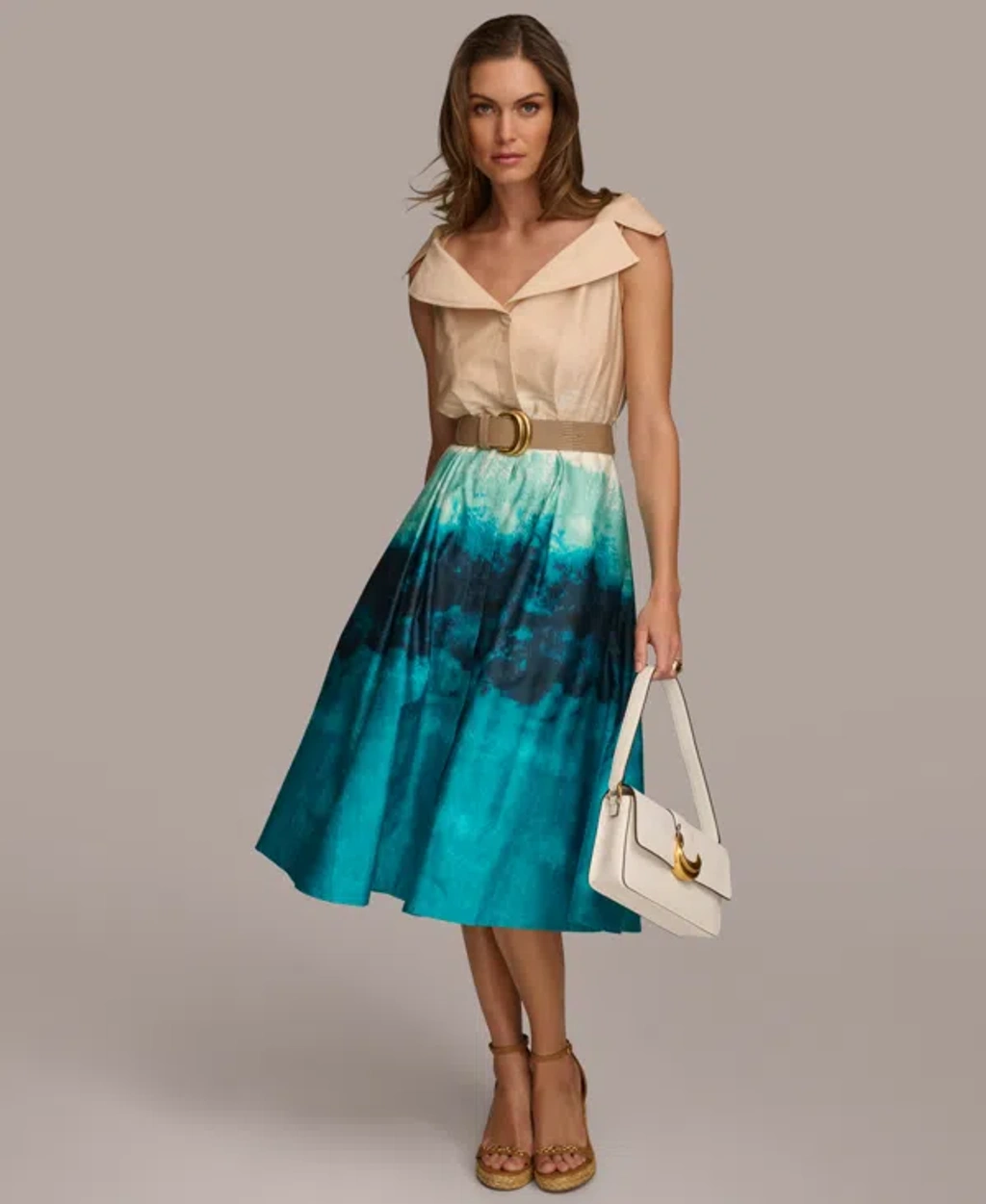 Donna Karan Women's Belted A-line Dress In Lagoon Sand | ModeSens