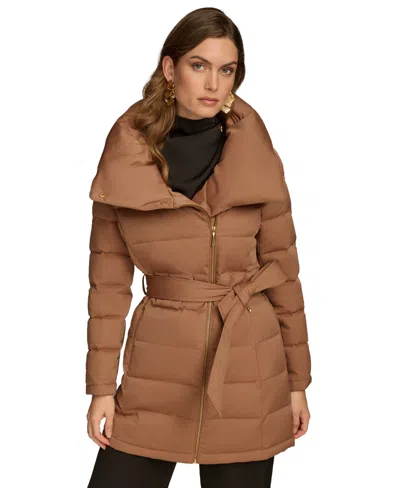 Donna Karan Women's Belted Asymmetric Puffer Coat In Antique Gold