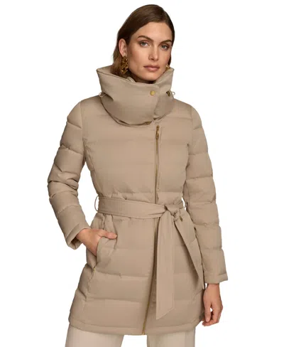 Donna Karan Women's Belted Asymmetric Puffer Coat In Dark Taupe