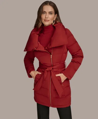 Donna Karan Women's Belted Asymmetric Puffer Coat In Red